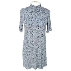 FLEUR Bleve Grey & Black Animal Print Knit Short Sleeve High Neck Mini Dress